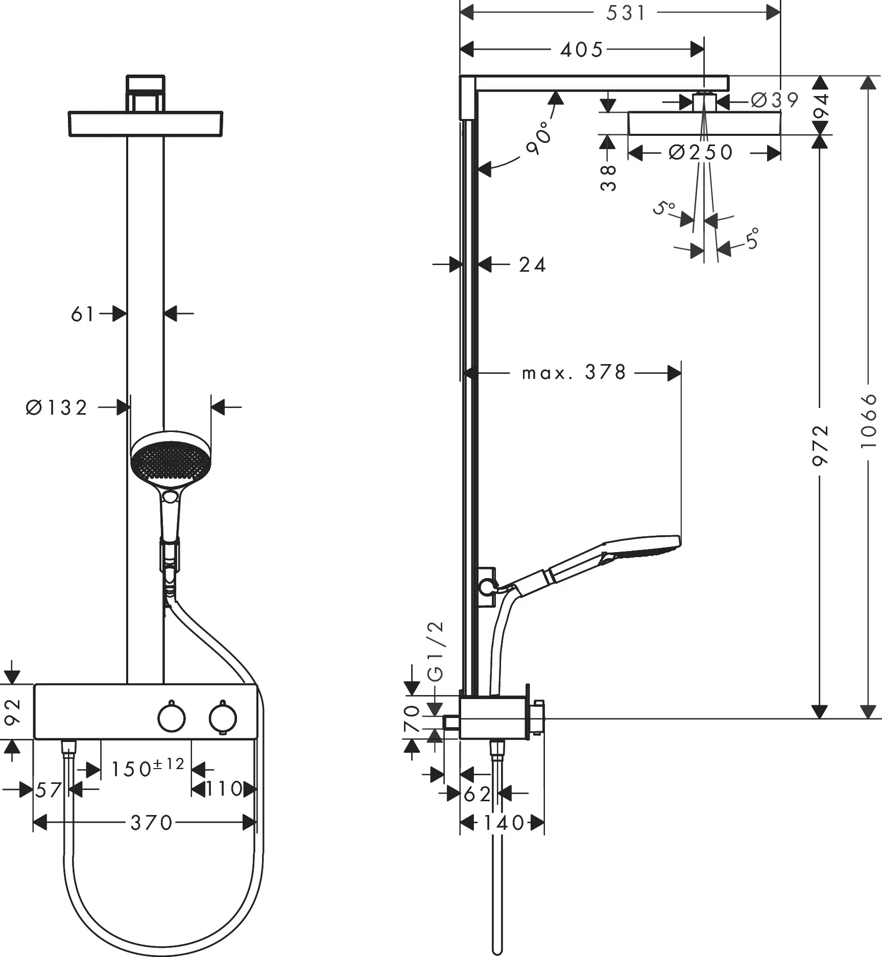 Hansgrohe Rainfinity - Doucheset Met Thermostaat, Diameter 25 Cm, 3 Jets, Chroom 28742000 2 Hansgrohe Rainfinity - Doucheset Met Thermostaat, Diameter 25 Cm, 3 Jets, Chroom 28742000 - Afbeelding 2