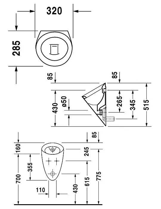 Duravit Starck 2 - Urinoir, 320x285 Mm, Met WonderGliss, Wit 08343200001 2 Duravit Starck 2 - Urinoir, 320x285 Mm, Met WonderGliss, Wit 08343200001 - Afbeelding 2