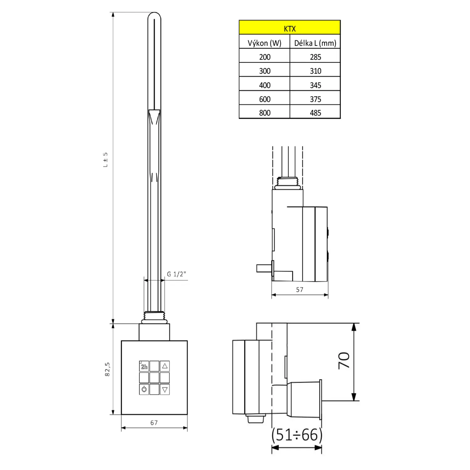 Sapho KTX - Verwarmingsstaaf Met Thermostaat, 400 W, Chroom KTX-CW-400 2 Sapho KTX - Verwarmingsstaaf Met Thermostaat, 400 W, Chroom KTX-CW-400 - Afbeelding 2