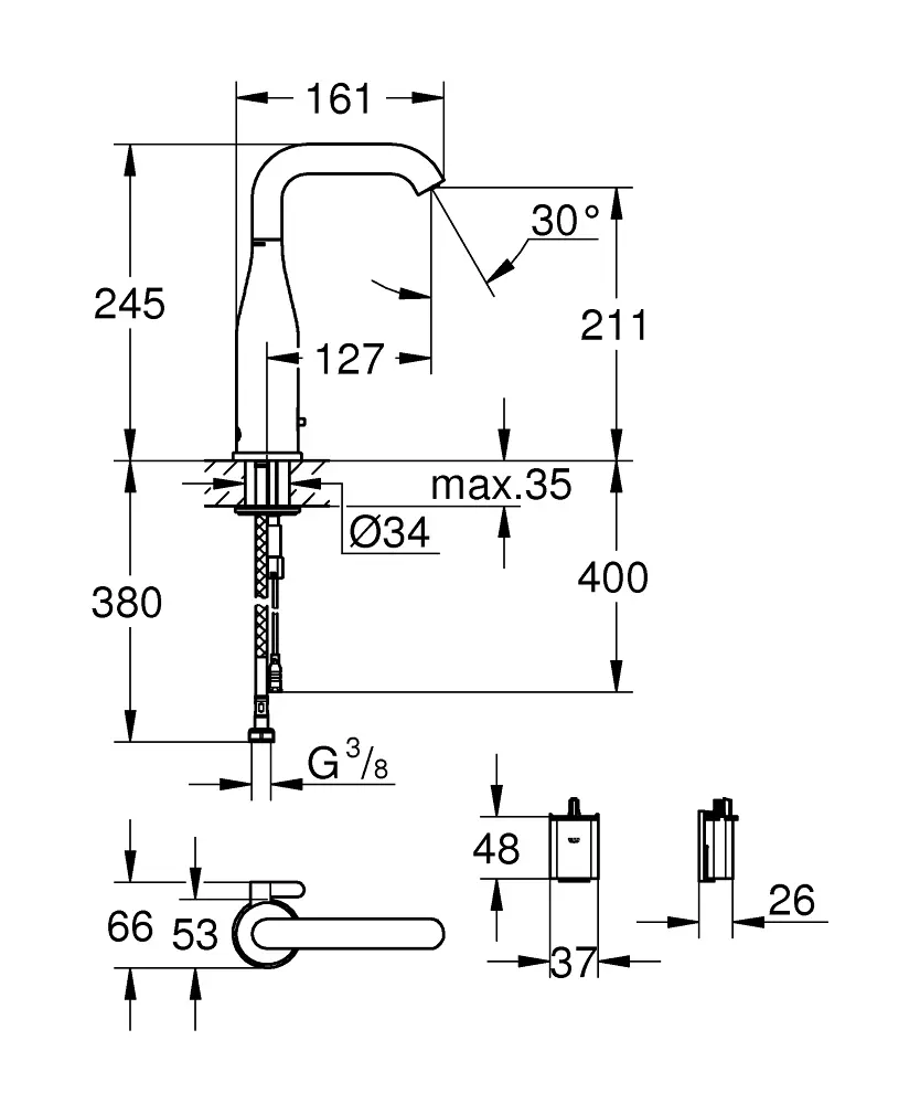 Grohe Essence E - Infrarood Elektronische Wastafelkraan Met Menging En Temperatuurbegrenzer, Hard Graphite 36445A00 2 Grohe Essence E - Infrarood Elektronische Wastafelkraan Met Menging En Temperatuurbegrenzer, Hard Graphite 36445A00 - Afbeelding 2