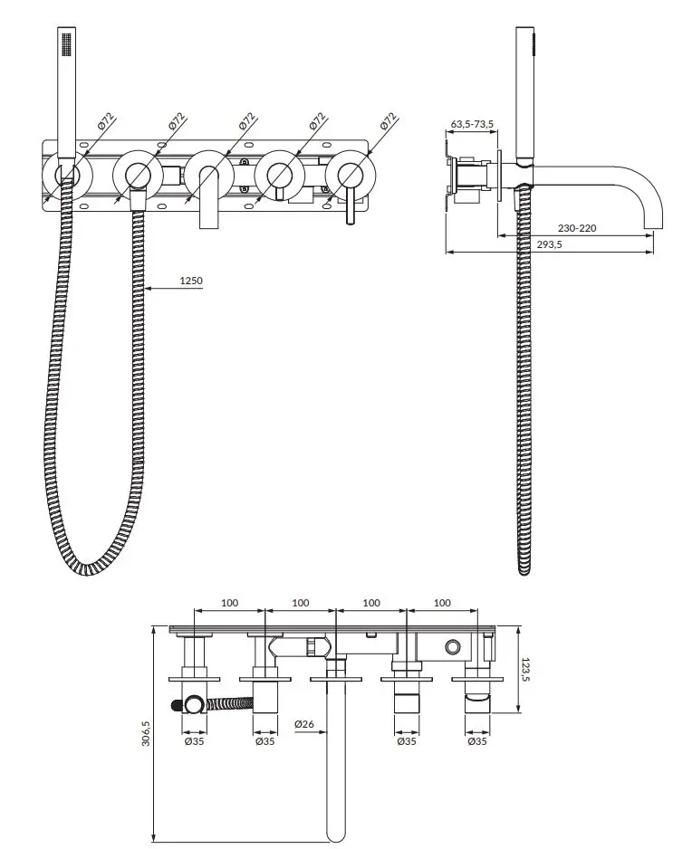 OMNIRES Y - Inbouw Badkraan, 5-gats Installatie, Met Inbouwdeel, Met Accessoires, Goud Y1237/1GL 2 OMNIRES Y - Inbouw Badkraan, 5-gats Installatie, Met Inbouwdeel, Met Accessoires, Goud Y1237/1GL - Afbeelding 2