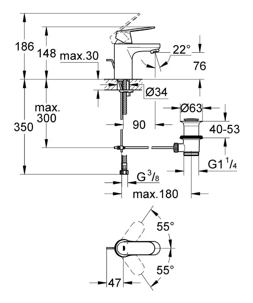 Grohe Eurosmart Cosmopolitan - Wastafelkraan, Chroom 3282500E 2 Grohe Eurosmart Cosmopolitan - Wastafelkraan, Chroom 3282500E - Afbeelding 2