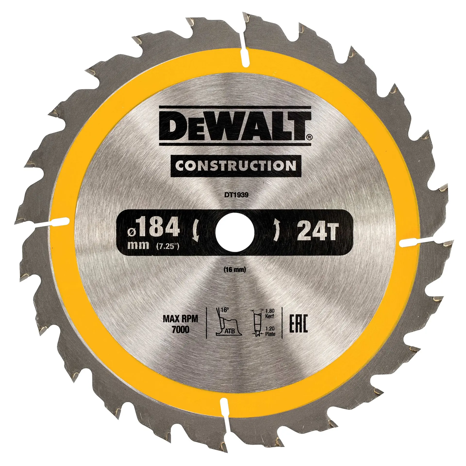 DeWALT Toebehoren - Cirkelzaagblad 184 X 16 Mm, 24 Tanden DT1939 1 DeWALT Toebehoren - Cirkelzaagblad 184 X 16 Mm, 24 Tanden DT1939
