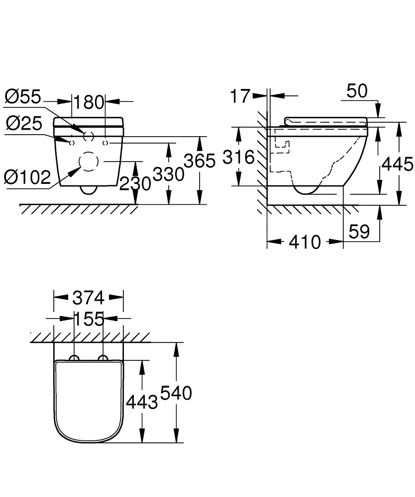 Grohe Euro Ceramic - Rimless Wandcloset Met SoftClose Toiletzitting, Triple Vortex, Alpine Wit 39554000 2 Grohe Euro Ceramic - Rimless Wandcloset Met SoftClose Toiletzitting, Triple Vortex, Alpine Wit 39554000 - Afbeelding 2
