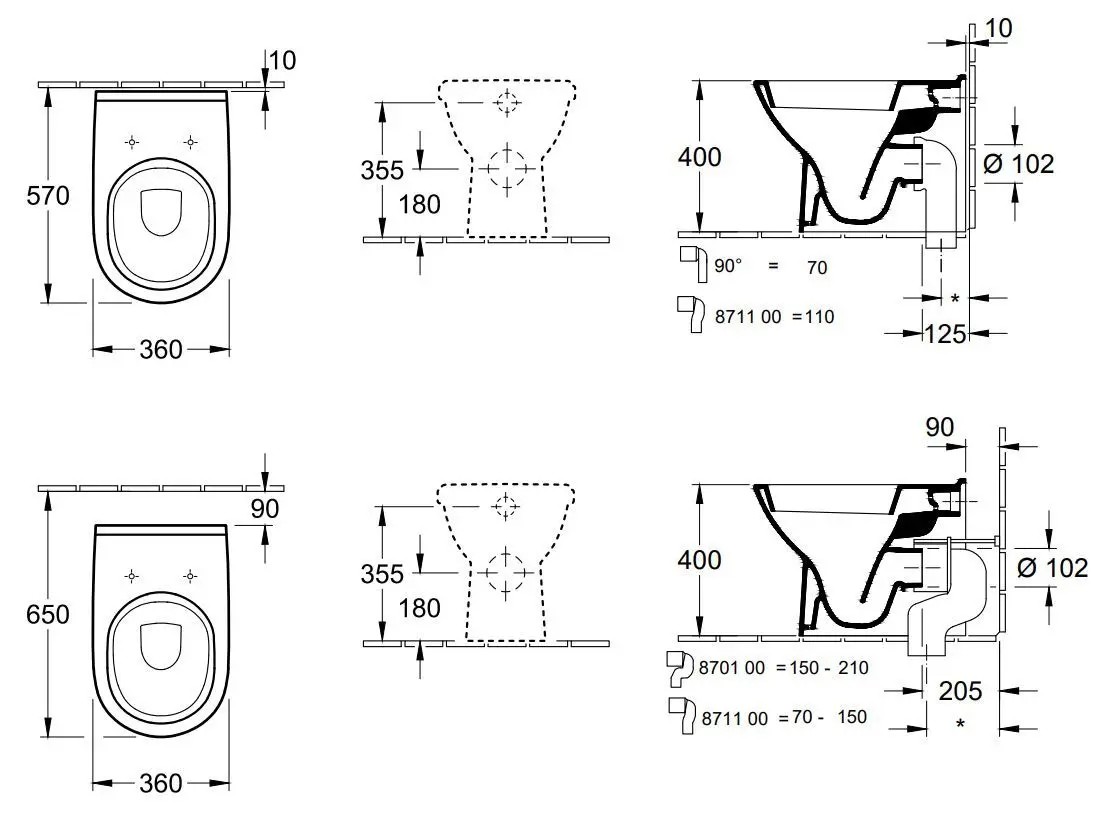 Villeroy & Boch O.novo - Staande Toiletpot, Vario Afvoer, CeramicPlus, Alpine Wit 565710R1 2 Villeroy & Boch O.novo - Staande Toiletpot, Vario Afvoer, CeramicPlus, Alpine Wit 565710R1 - Afbeelding 2