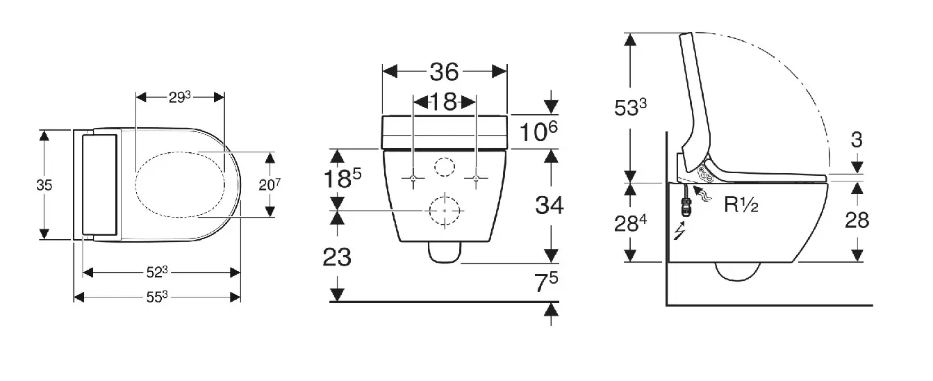 Geberit AquaClean - Tuma Comfort Elektronisch Bidet Met Keramiek, Wandmontage, TurboFlush, SoftClosing, KeraTect, Glas/zwart 146.290.SJ.1 2 Geberit AquaClean - Tuma Comfort Elektronisch Bidet Met Keramiek, Wandmontage, TurboFlush, SoftClosing, KeraTect, Glas/zwart 146.290.SJ.1 - Afbeelding 2