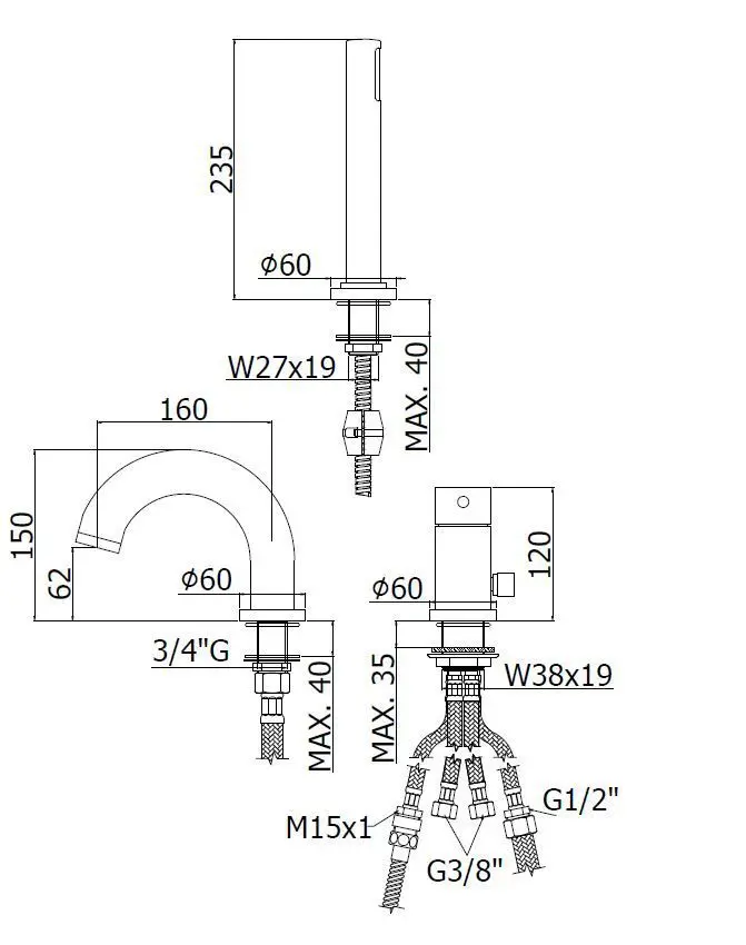 Paffoni Stick - 3-gats Badrandcombinatie, Chroom SK040LCR 2 Paffoni Stick - 3-gats Badrandcombinatie, Chroom SK040LCR - Afbeelding 2