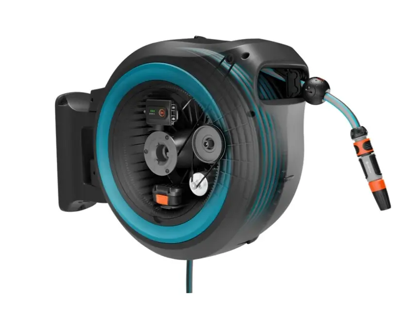 Gardena PowerRoll - 18V ACU-Wandslangenbox PowerRoll XL, Met 35 M Slang, 1x 2,5 Ah Li-Ion Accu, Lader, Turquoise 18640-20 4 Gardena PowerRoll - 18V ACU-Wandslangenbox PowerRoll XL, Met 35 M Slang, 1x 2,5 Ah Li-Ion Accu, Lader, Turquoise 18640-20 - Afbeelding 4