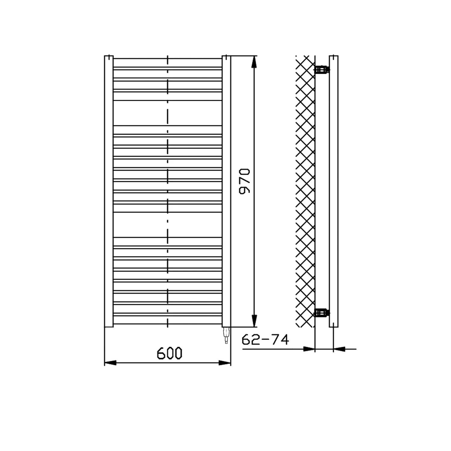 Aqualine Verwarming - Radiator, 600x970 Cm, 400 W, Mat Zwart DE466T 2 Aqualine Verwarming - Radiator, 600x970 Cm, 400 W, Mat Zwart DE466T - Afbeelding 2
